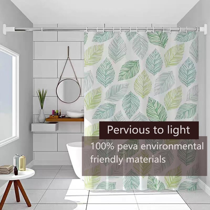 TIKABC Shower Curtain Liner, 4G PEVA Shower Liner, Plastic Waterproof Shower Curtains, with Grommet Holes and 3 Magnetic Weights(Colored Leaves) - Image 3
